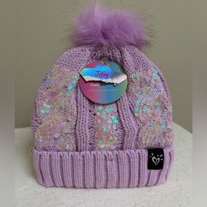 Justice Lavender Sequin Pom-Pom Beanie